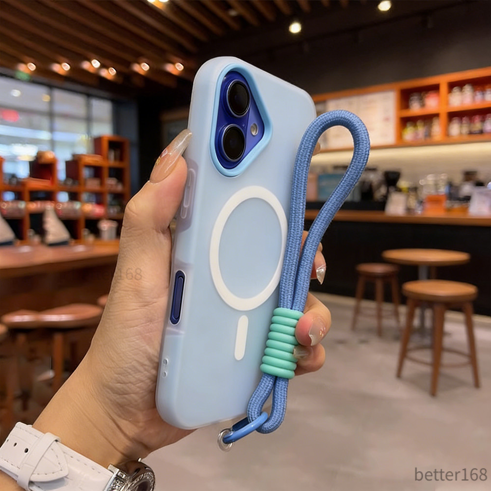 Vỏ điện thoại nam châm thạch 2 trong 1 có dây đeo, chống rơi vỡ chống vân tay cho iPhone 17/16/15/14/13/12 Pro Max/11