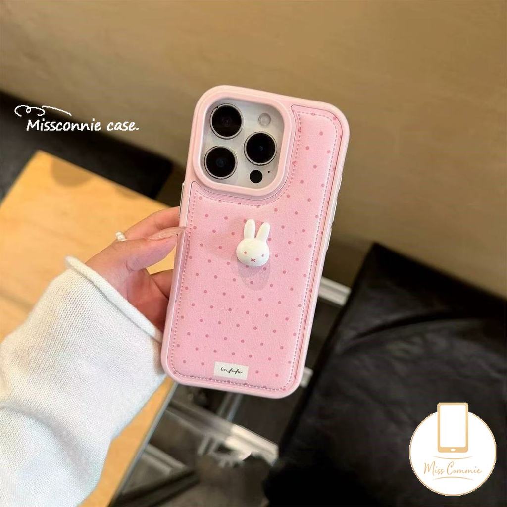 Ốp Lưng Cho IPhone 16 13 17 15 11 14 12 Pro Max XR X XS MAX Air 16 Plus Thỏ Ngọt Chấm Bi Họa Tiết Da Sang Trọng Dây Buộc Mềm