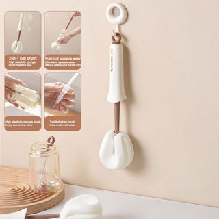 Bàn chải làm sạch cốc nước SHUPUN, Bàn chải cốc gia dụng 2 trong 1 được xử lý dài, Dụng cụ làm sạch bàn chải di động Miếng bọt biển làm sạch cốc