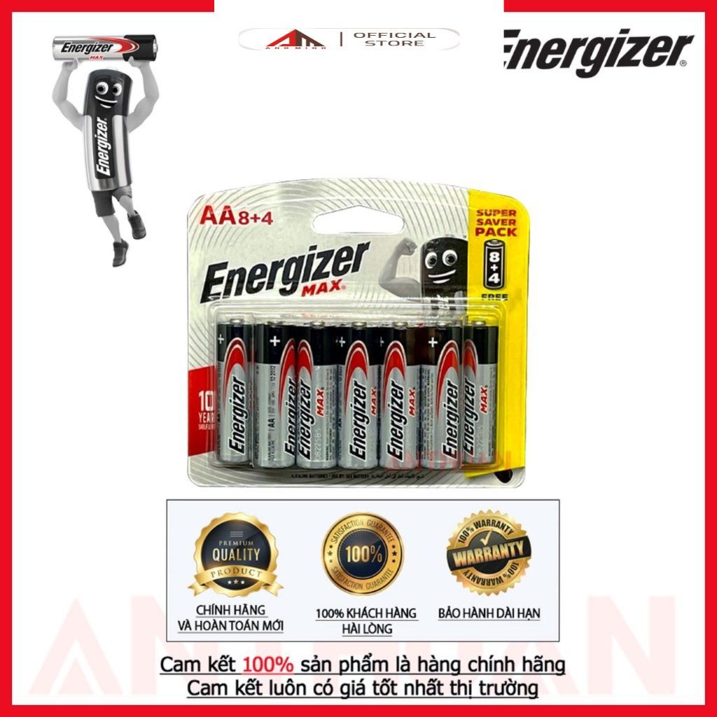 [Vỉ 12 viên] Pin Alkaline Energizer AA / AAA Tiểu, Đũa Pin Kiềm LR6 LR03 E91 E92 Chính Hãng Siêu Bền