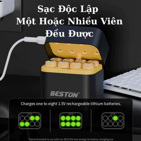 Hộp Sạc Pin BESTON M7036 M7037 – 8 Khe Sạc Pin AA/AAA Cổng USB Dng Cho Thiết Bị Điện Tử – Chính Hãng