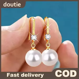 Doutie Bông Tai Giọt Nước Ngọc Trai Đỏ Trắng - Quà Tặng Lễ Tình Nhân & Cưới Hỏi