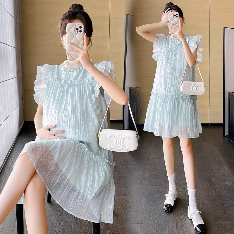 Đầm dành cho các mẹ bầu, phong cách Hàn Quốc, váy Tencel nhẹ nhàng, thoáng khí, xếp ly, chất liệu mềm mại