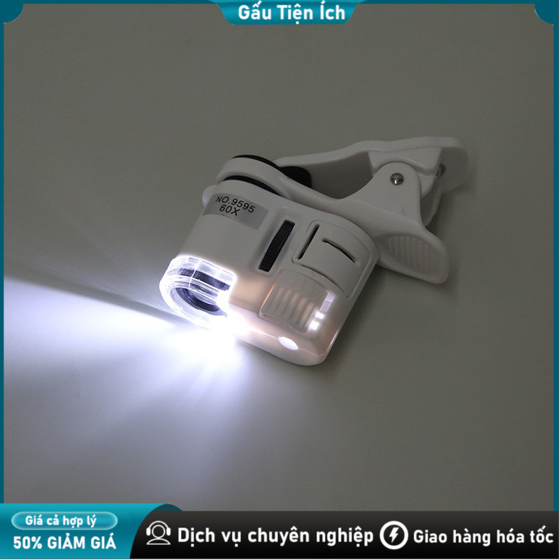 Kính hiển vi di động 60X cho điện thoại kiểm tra linh kiện Kính lúp kẹp điện thoại، Phóng To 60X،Có đèn LED trợ sáng