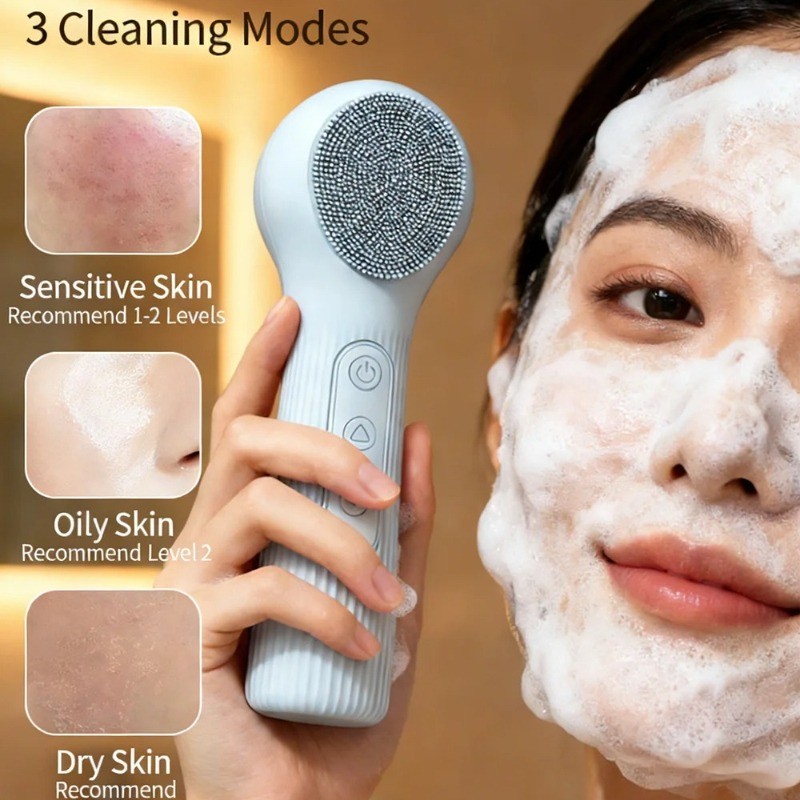 Hai Mặt Eletrical Facial Cleaning Nam Nữ Facial Cleaning Brush Làm Nóng Silicone Rửa Mặt Bàn Chải Hướng Dẫn Sử Dụng Làm Sạch Da