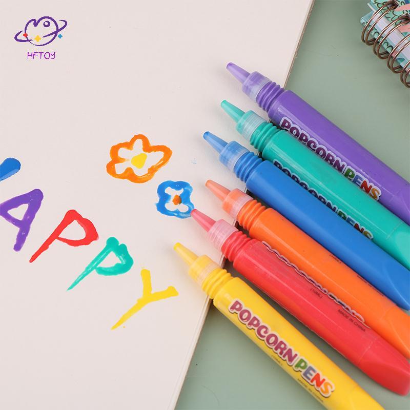 HFTOY 6 Cái Bút bong bóng in 3D DIY Ink Puffy Paint Pen Like Popcorn Pen Thiệp chúc mừng sinh nhật Handmade Quà tặng trẻ em ~