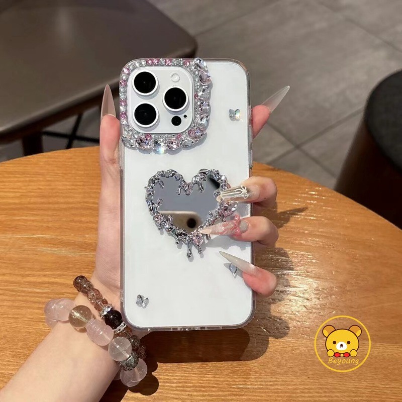 Ốp Gương Hình Trái Tim Cho Realme 9i 9 Pro Plus 8 Pro 8i 8S 7 Pro 8i 8S 7i Global 6 Pro 6S 5S 5i 5 Pro 3i 3 2 Pro 4G 5G Vỏ Kim Cương Dễ Thương Trong Suốt Vỏ Điện Thoại