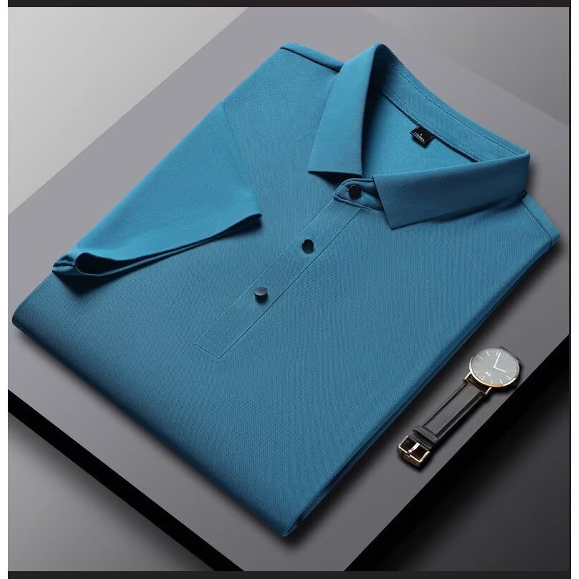 Áo sơ mi polo tay ngắn bằng lụa băng dành cho nam, mẫu mới, phù hợp làm việc văn phòng và thời trang đường phố.