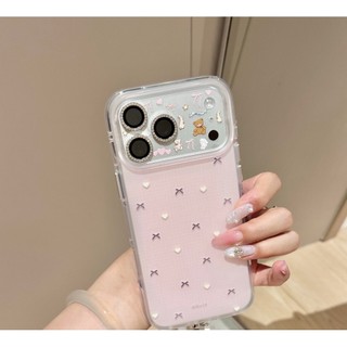 Sang Trọng Lỗ Lớn Hai Lớp Màu Hồng Toàn Màn Hình Love Bow Ốp lưng iPhone 17 16 15 14 13 Pro Max Chống Sốc Bảo Vệ Camera Ốp Lưng Cứng Chống Rơi