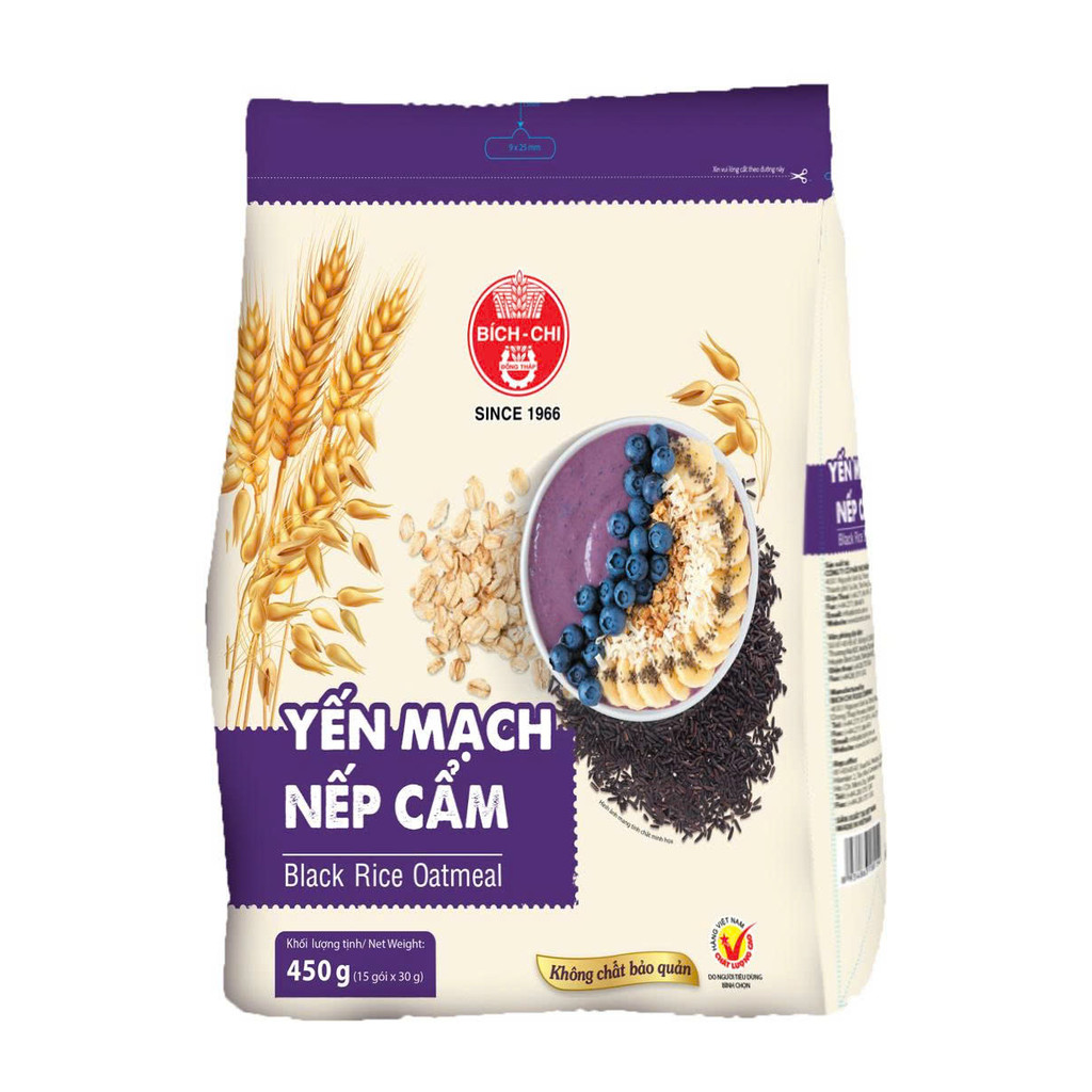 Bột Yến Mạch Nếp Cẩm  BÍCH CHI 450g bữa sáng dinh dưỡng, bổ sung vitamin, tốt cho tiêu hóa