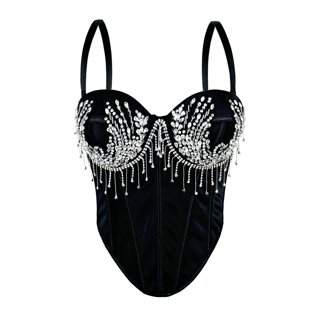 Dây xích xương cá corset kim cương nhấp nháy, slim-fit, handmade đính hạt - Phù hợp tập luyện và thời trang
