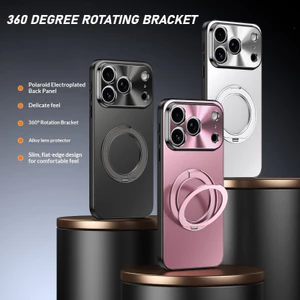 Ốp điện thoại mờ mạ điện cho IPhone 17 16 15 14 13 Pro max 16E Giá đỡ xoay Vỏ bảo vệ từ tính Khung ống kính kim loại Vỏ chống rơi