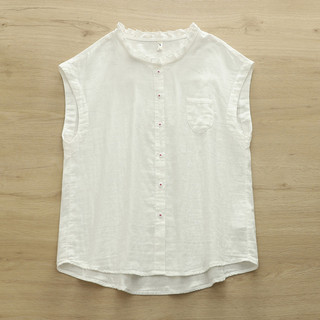 [Hàng có sẵn] Áo sơ mi nữ không tay, cổ rộng, chất liệu cotton, phù hợp mùa thu