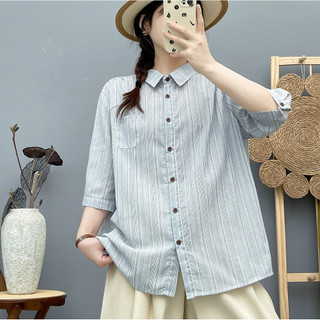 [Hàng có sẵn] Áo sơ mi nữ cotton cao cấp, cổ đứng, form rộng, thoáng mát cho mùa hè