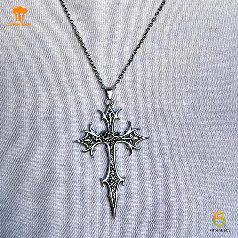 Mặt dây chuyền chữ thập cổ điển phong cách vintage gothic bạc, quà tặng Giáng sinh dành cho nữ mới