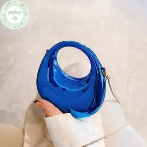 PUSKY Dây Xích Nữ Túi Đeo Ngang Ví Nhỏ Acrylic Kim Loại Luster Nửa Trăng Đảng Tiệc Túi Nữ Túi Xách Sang Trọng VN