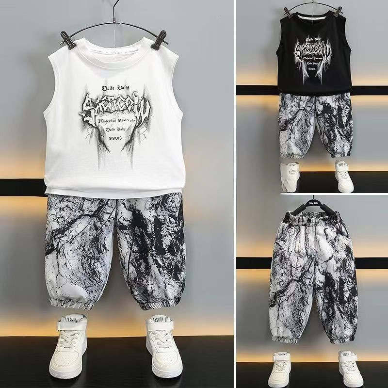 Bé Trai Mùa Hè Hợp Thời Trang Thoáng Mát Hai Mảnh Áo Vest In Hình Quần 80-130 Size 33XC