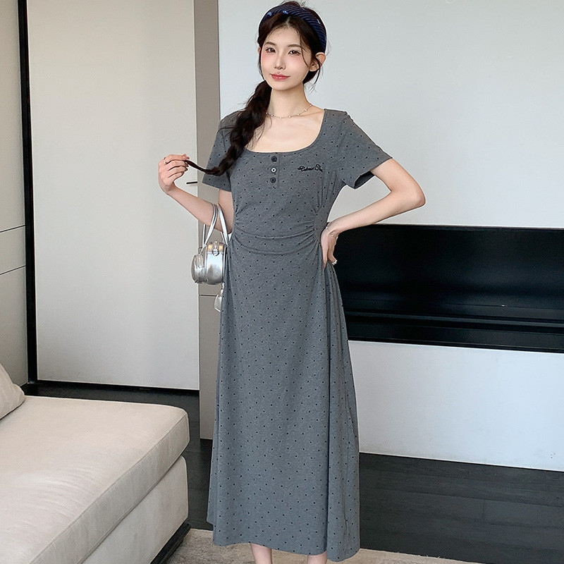 Váy bà bầu mùa hè chấm bi thường ngày Váy kiểu Pháp