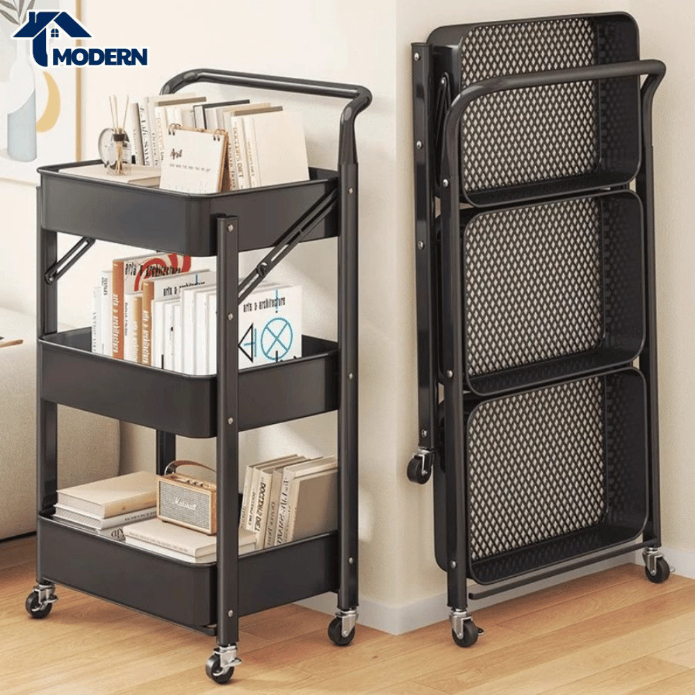 Kệ Đựng Đồ Bỉm Sữa Gấp Gọn MODERN Có Bánh Xe, Xe Đẩy Spa Đa Năng Khung Thép Cacbon Không Cần Lắp Ráp