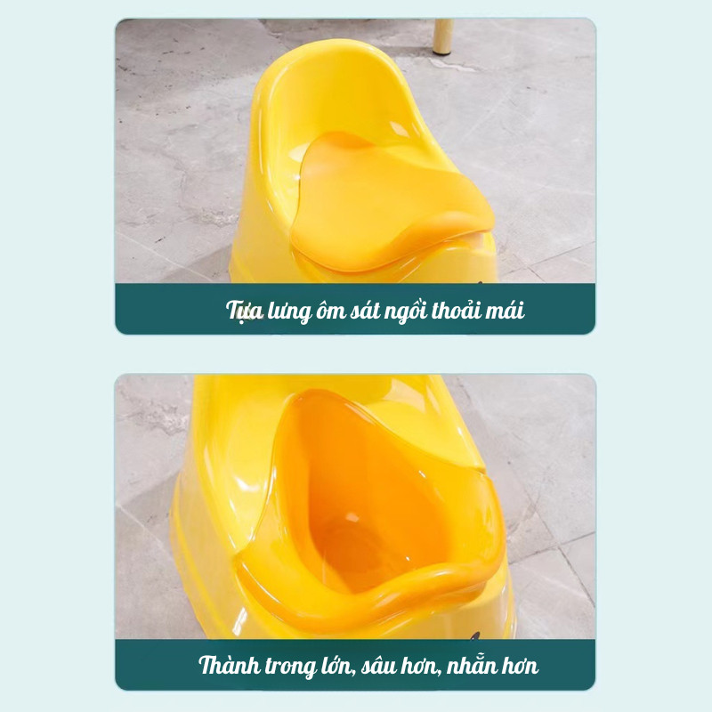 Bô Tập Đi Vệ Sinh Cho Bé Hình Vịt – Ghế Ngồi Vệ Sinh Trẻ Em Có Tay Vịnh, Tựa Lưng, Chống Trượt