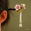 Kẹp Tóc Phong Cách Trung Hoa Mới với Họa Tiết Hoa Nhung Lụa và Gỗ Đàn Hương -Accessory Thời Trang Cho Hanfu