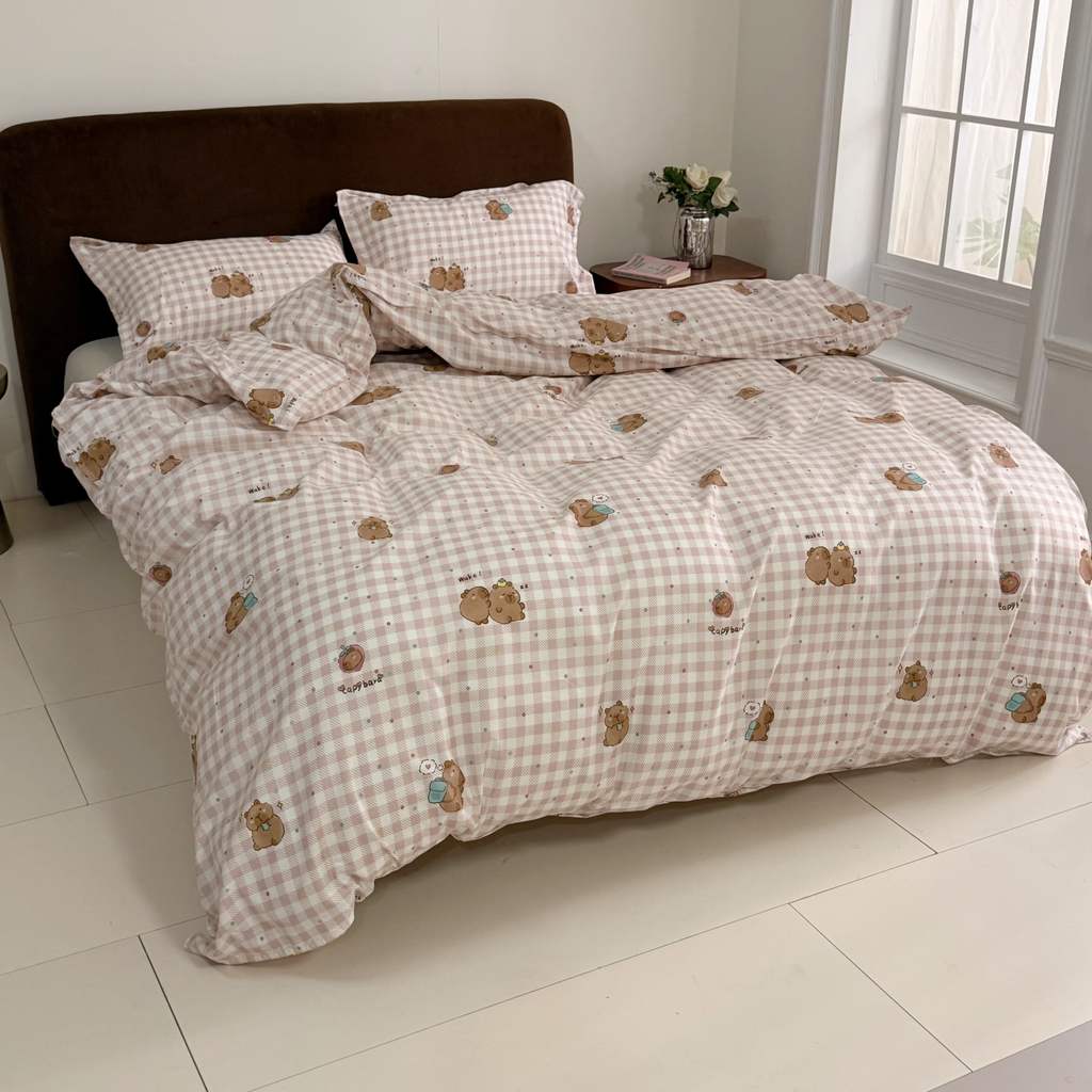 Bộ 4 món chăn ga ôm 100% cotton hàng sẵn kho, size đầy đủ, mềm mại thân da, dùng 4 mùa, thoáng khí, giặt máy không phai màu