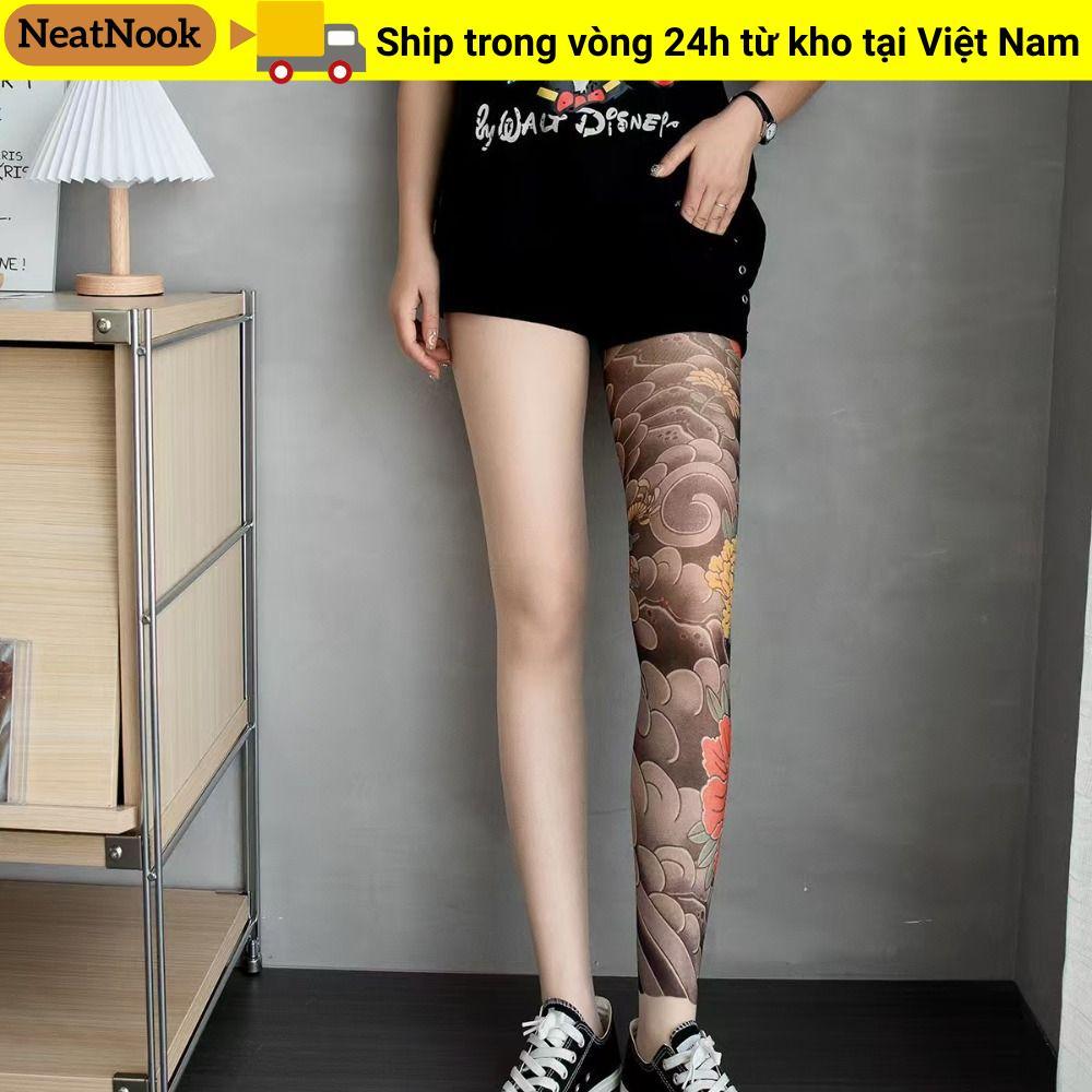 Quần tất NEATNOOK nữ lưới nylon, thiết kế hoa mẫu đơn và hình xăm giả, phù hợp mùa hè gợi cảm