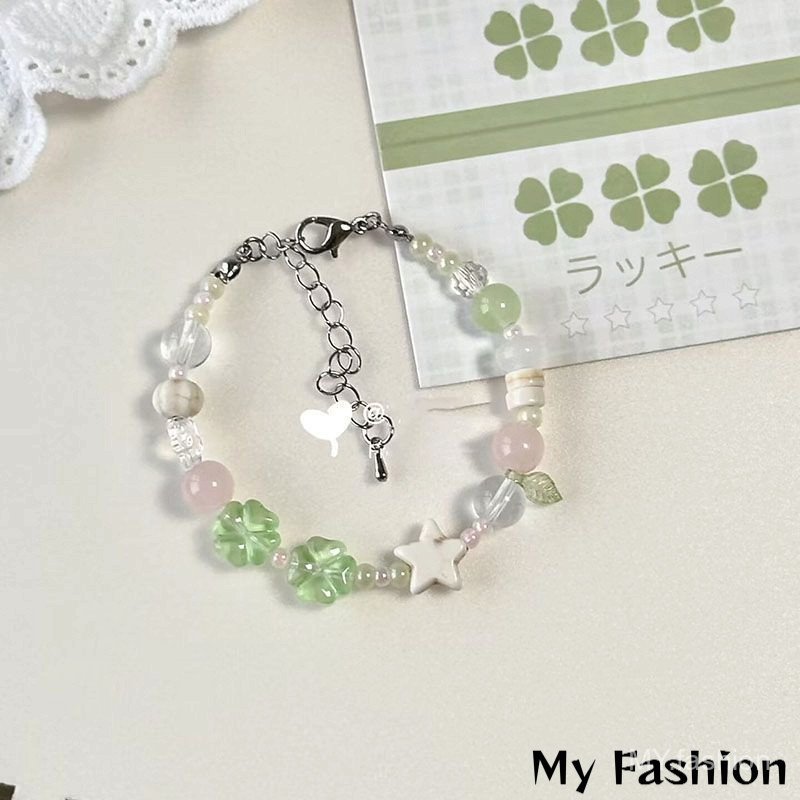 Vòng tay thủy tinh cỏ ba lá bốn lá - Có thể điều chỉnh size - Quà tặng đẹp cho bạn gái và bé gái