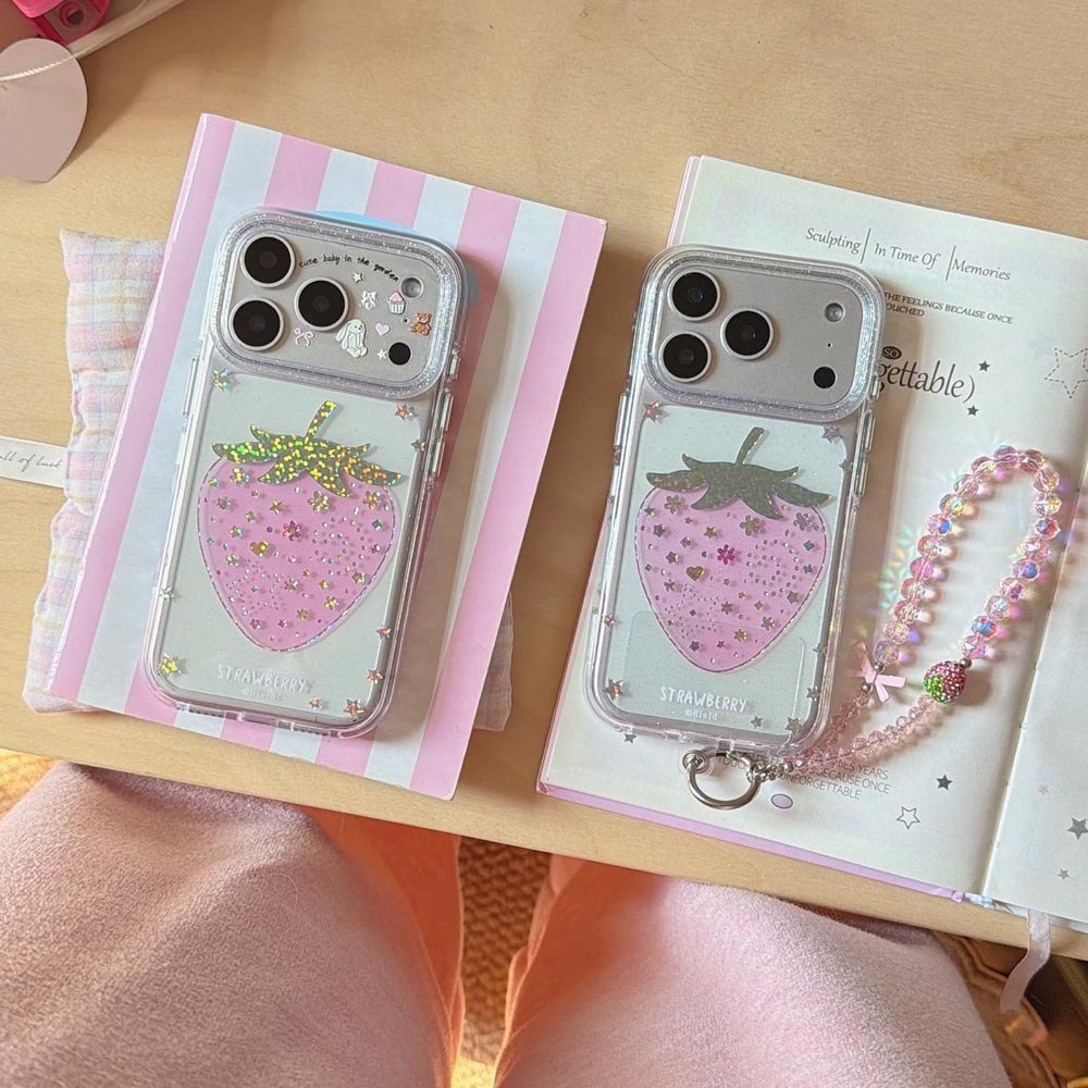 Ốp Lưng Cứng Tương Thích Với iPhone 13 14 14Pro 14ProMax 15 15Pro 15ProMax 16 16Pro 16ProMax 17 17Pro 17ProMax Ốp Họa Tiết Dâu Hồng