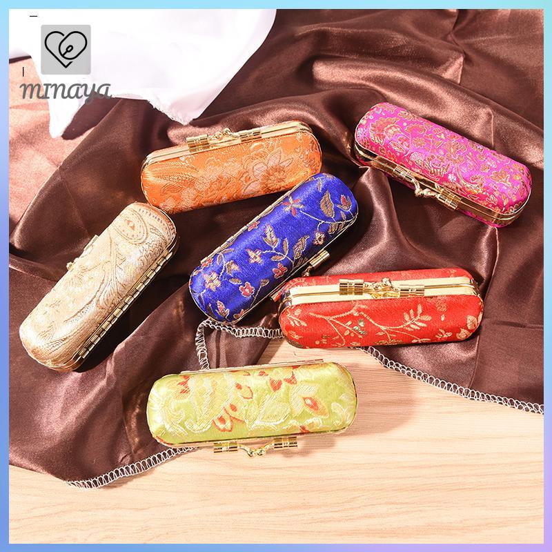 [MINAYA] Retro Thổ Cẩm Thêu Hoa Thiết Kế Hộp Đựng Son Môi Có Gương Son Môi Giá Đỡ VN