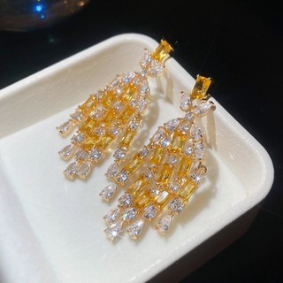 Bông Tai Tua Rua Zircon Kim Bạc Sang Trọng Cao Cấp
