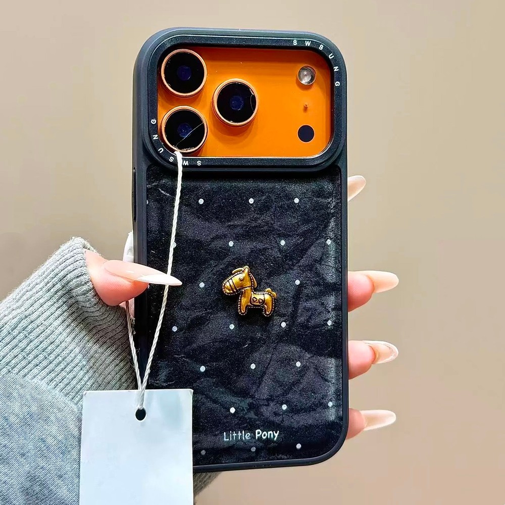 Ốp điện thoại nhung nâng cao dây buộc ngựa vàng 3D cho iPhone 17 Pro Max 16 15 14 13 Vỏ bảo vệ chống sốc