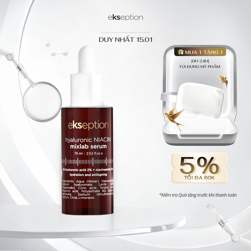Serum HA + 5% B3 sáng da, mờ thâm mụn Ekseption Hyaluronic Niacin 75ml