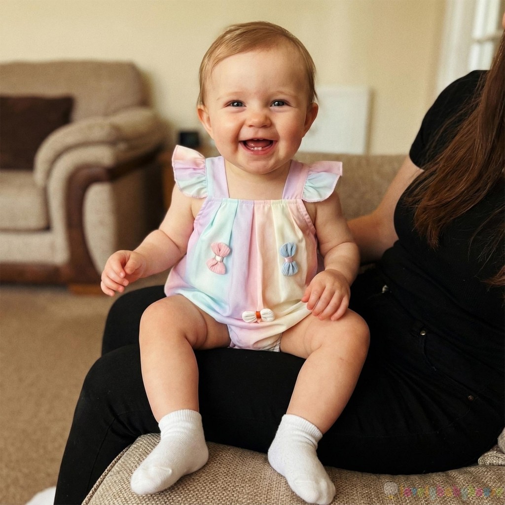 LBH-Baby Bé Gái Thời Trang Mùa Hè Đầy Màu Sắc Nơ Trang Trí Áo Liền Quần Cổ Vuông Tay Bay