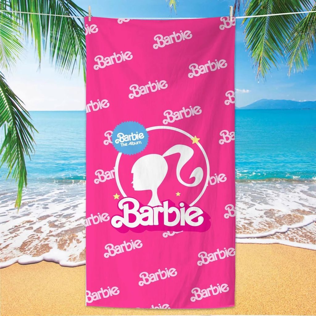 Khăn đi biển Microfiber họa tiết Barbie dễ thương cho bé gái, màu hồng