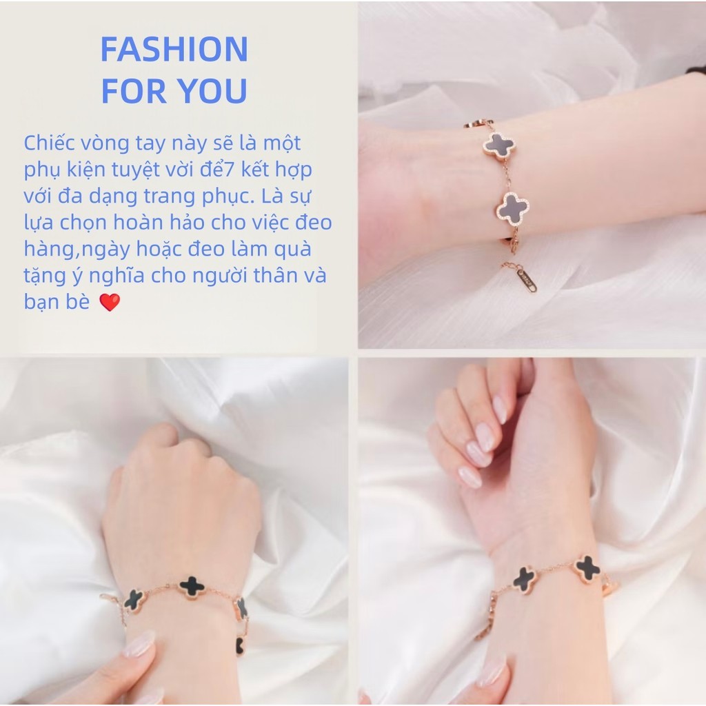 Bộ trang sức bốn lá may mắn: thép titan mạ vàng 18K, 4 màu – vòng cổ, tay, khuyên tai, thời trang