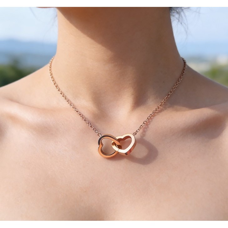 Mặt dây chuyền khóa đôi thép titan hình trái tim, phong cách Hàn Quốc, kèm vòng cổ đa năng dành cho nữ