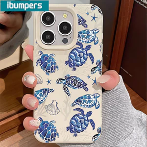 Ibumpers Vỏ Điện Thoại Thẩm Mỹ Chủ Đề Hải Lý Vỏ Rùa Biển In Silicon Mềm Chống Sốc Vỏ Cho iPhone 11 12 13 14 15 16 17 Pro Max IP Plus