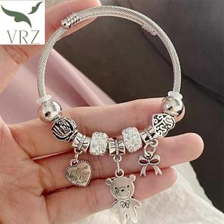 Bfvn Cổ Đính Hạt Vòng Tay Quyến Rũ Gấu Mặt Dây Chuyền Trái Tim Tình Yêu Có Thể Điều Chỉnh Vòng Tay Nữ DIY Trang Sức Quà Tặng HOT