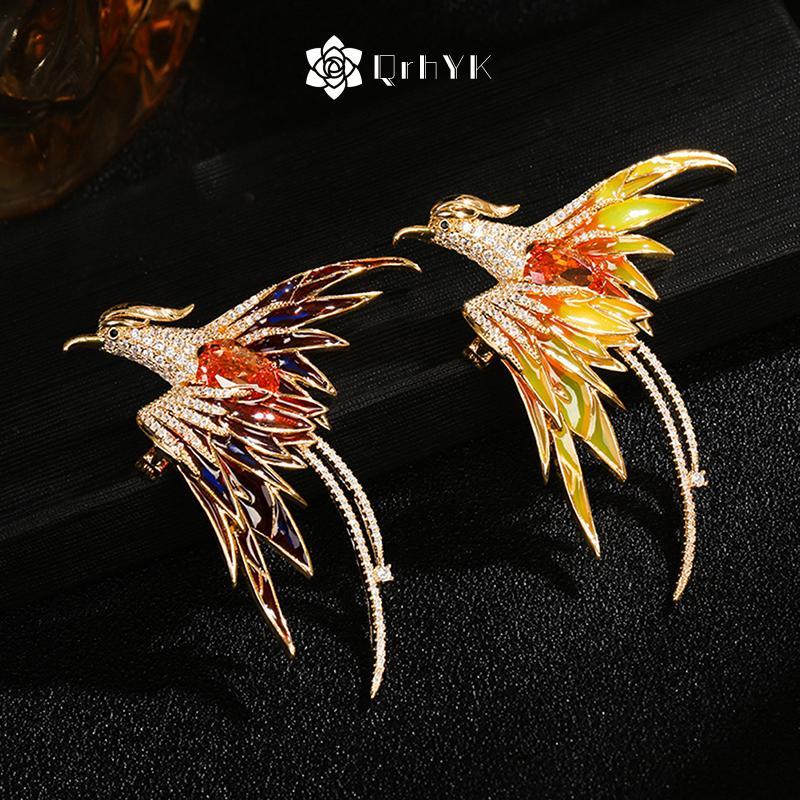 QrhYK Pha Lê Men Phượng Hoàng Chim Thổ Cẩm Động Vật Pin Dành Cho Nữ 5 Màu Men Bay Làm Đẹp Chim Đảng Văn Phòng Cài Áo Quà Tặng Mới