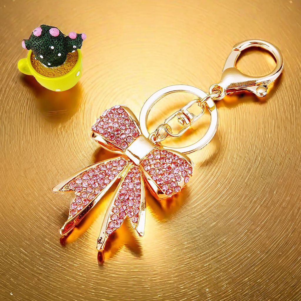 Trái Tim Trẻ Kim Cương Nơ Xe Móc Khóa Kim Loại Mặt Dây Chuyền Chìa Khóa Vòng Quà Tặng Kinh Doanh 26.1.23