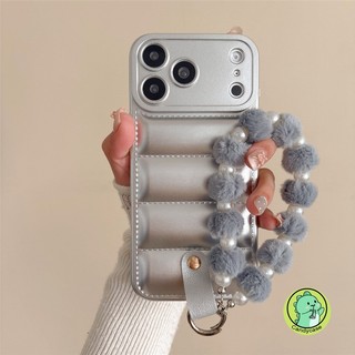 Ốp Điện Thoại Áo Khoác Xuống Có Vòng Tay Ngọc Trai Sang Trọng Cho OPPO Reno 13 13F 12 12F 11 11F Pro F27 F25 Pro F23 5G 4G Vỏ Mềm Màu Kẹo Dễ Thương Chống Rơi