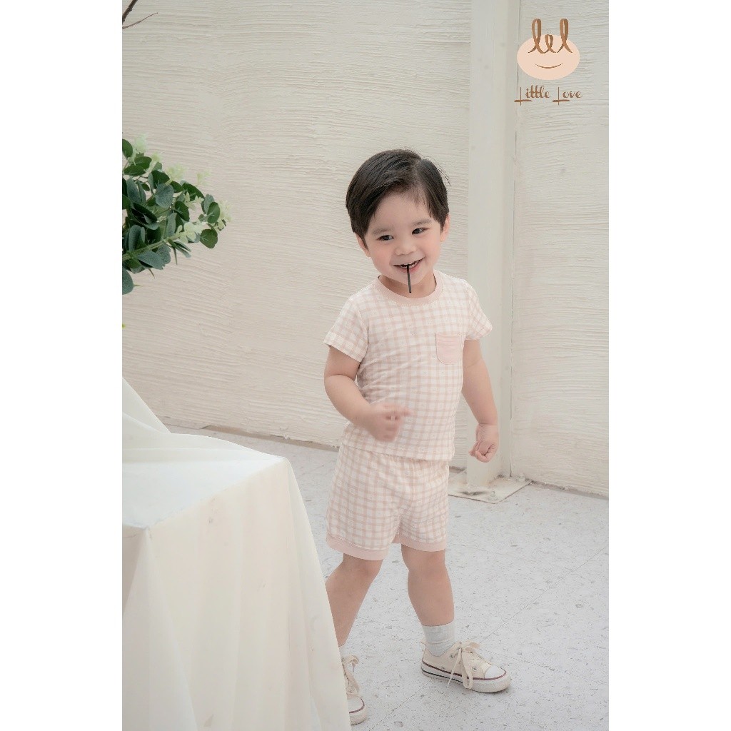 BỘ CỘC TAY VẢI SỢI TRE KẺ NÂU IN LOGO [ SIÊU MỀM, MÁT, MỊN CO DÃN VÀ THẤM HÚT TỐT] SZ 6/9M - 4Y (HCT29)