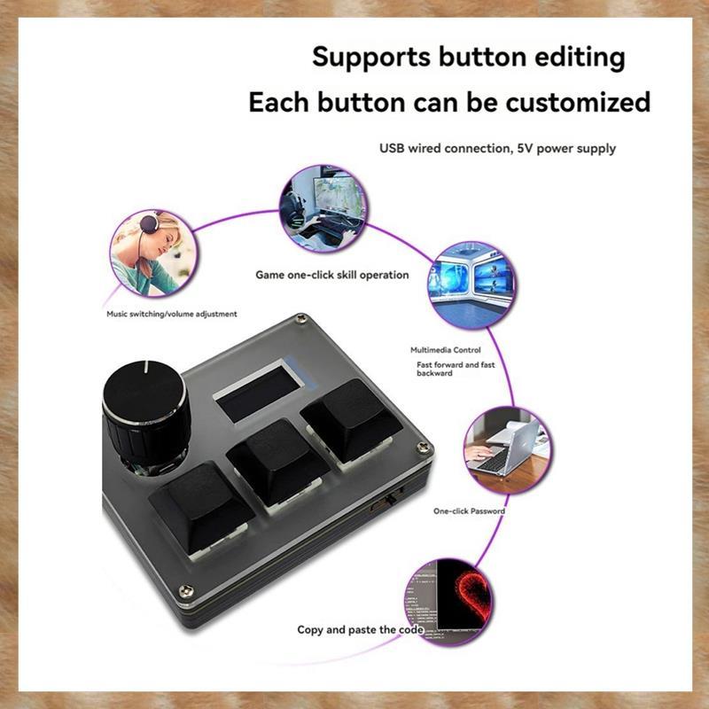 [S Z] Bàn phím tùy chỉnh có dây 3 phím Blue Switch Bàn phím chơi game OSU có núm màn hình RGB Copy Paste Shotcut Bàn phím