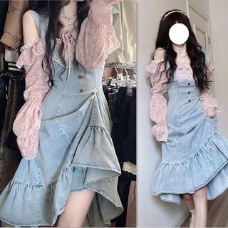 Dây đeo hoa mỏng thiết kế denim Hàn Quốc, phù hợp để phối đồ khi đi chơi