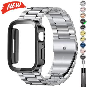 Dây đeo bằng thép không gỉ kim loại + Vỏ kính cho Apple Watch Series11 / 10 46mm 42mm Ultra3 / 2 / 1 49mm 40mm 44mm 45mm 41mm 9 8 7 SE 6 5 4