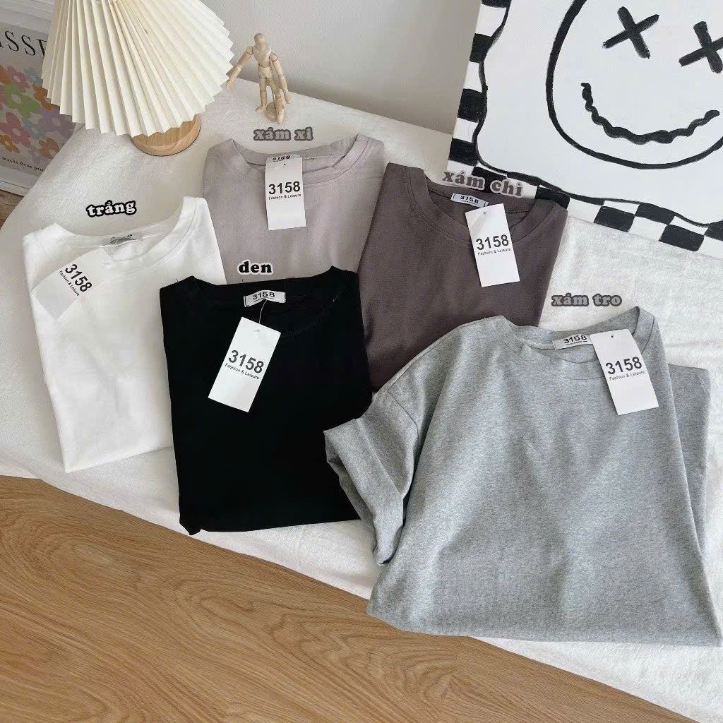Áo thun TRƠN  chất cotton su 3158 thoáng mát, áo phông nam nữ mẫu mới đẹp