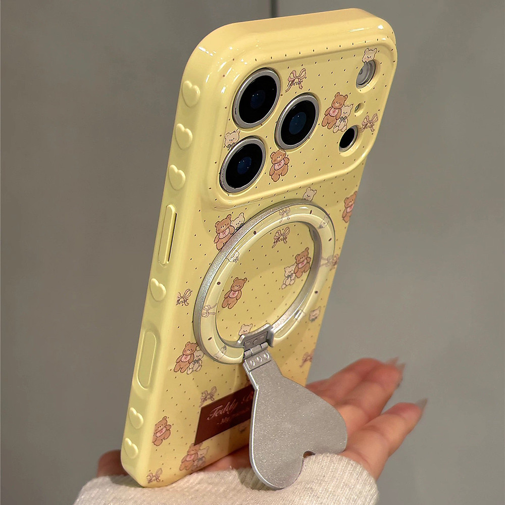 Giá đỡ từ tính Bear Side Love Heart Vỏ điện thoại mềm cho iPhone 17 Pro Max 16 15 14 13 Vỏ bảo vệ chống sốc