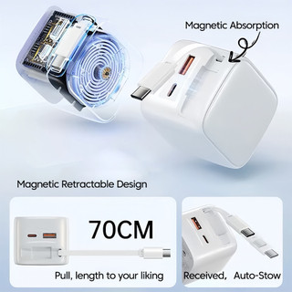 Bộ sạc sạc siêu nhanh Elough 90W Bộ sạc điện thoại di động USB Type C có cáp USB C có thể thu vào