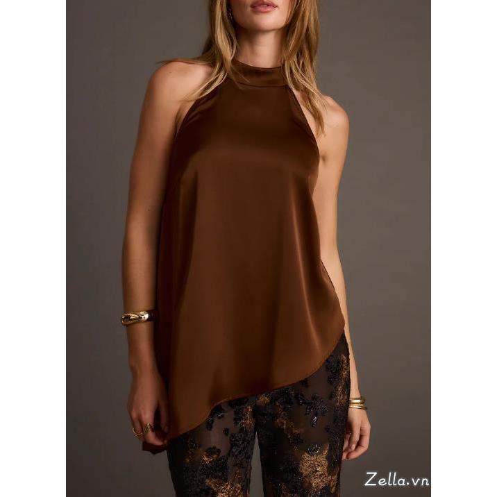 Áo Vest hở lưng cổ Satin treo cổ thường ngày dành cho nữ